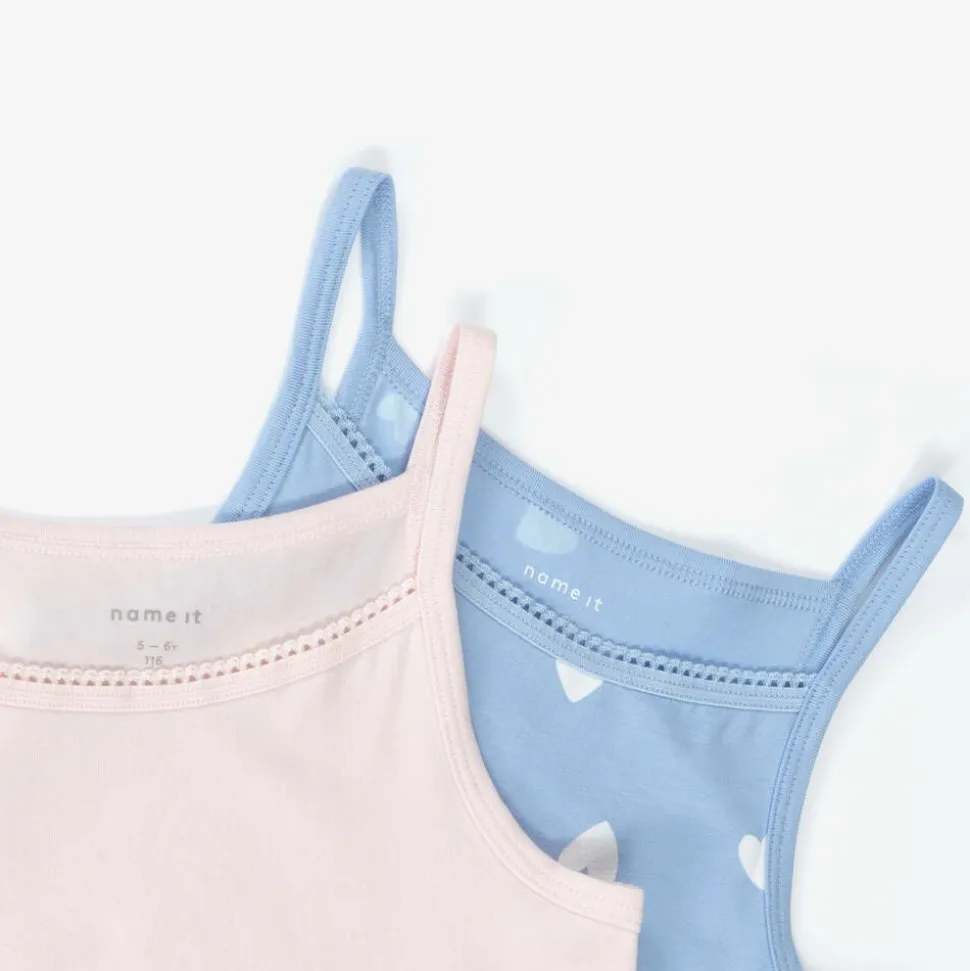 Girls Pink & Blue Cotton Vests (2 Pack)