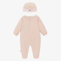 Girls Pink & Gold Cotton Babysuit Set
