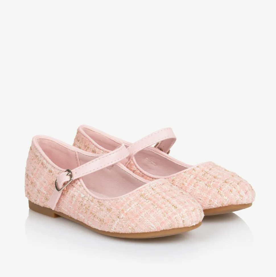 Girls Pink & Gold Tweed Shoes