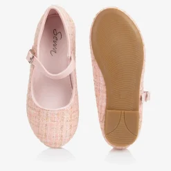 Girls Pink & Gold Tweed Shoes