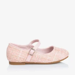 Girls Pink & Gold Tweed Shoes