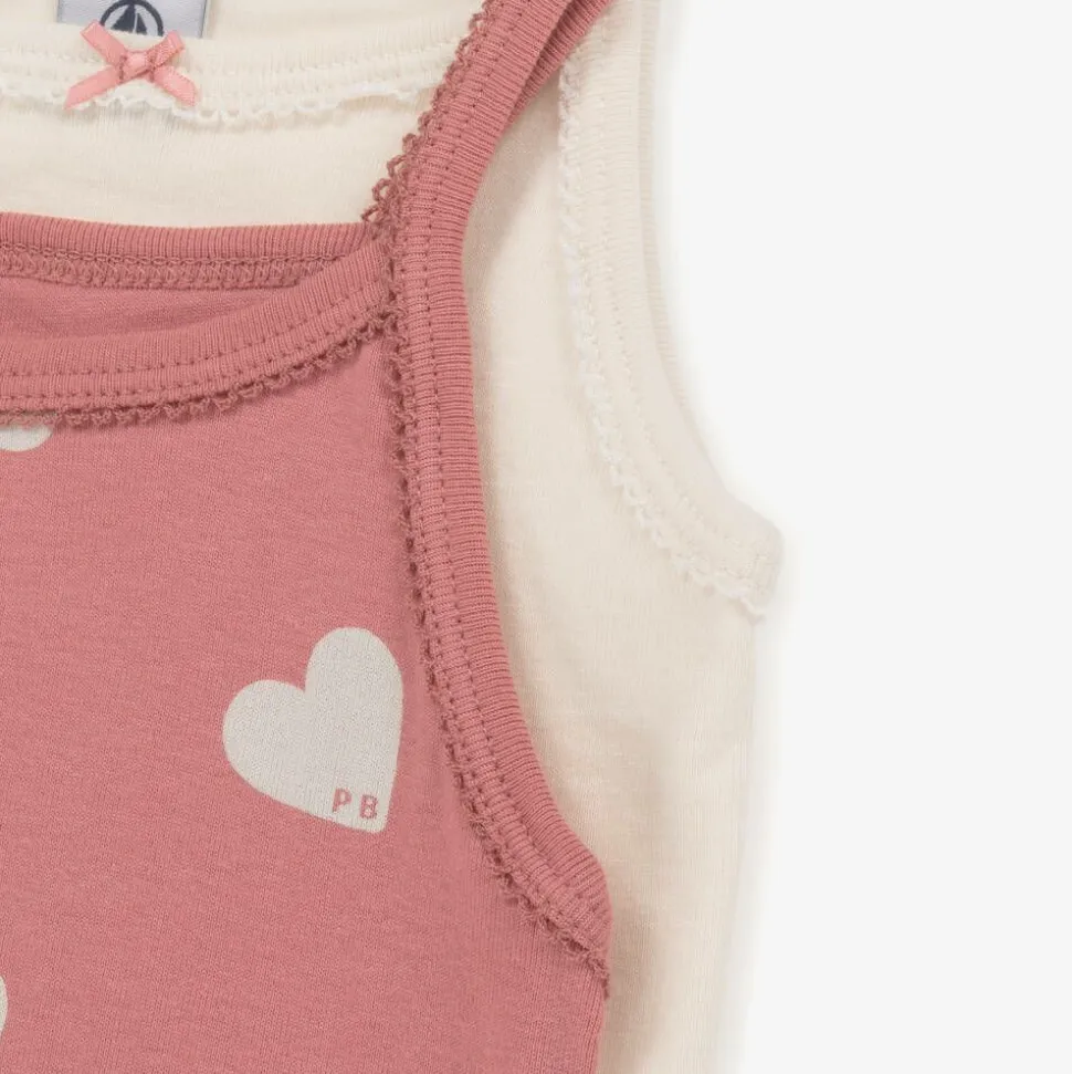 Girls Pink & Ivory Organic Cotton Vests (2 Pack)