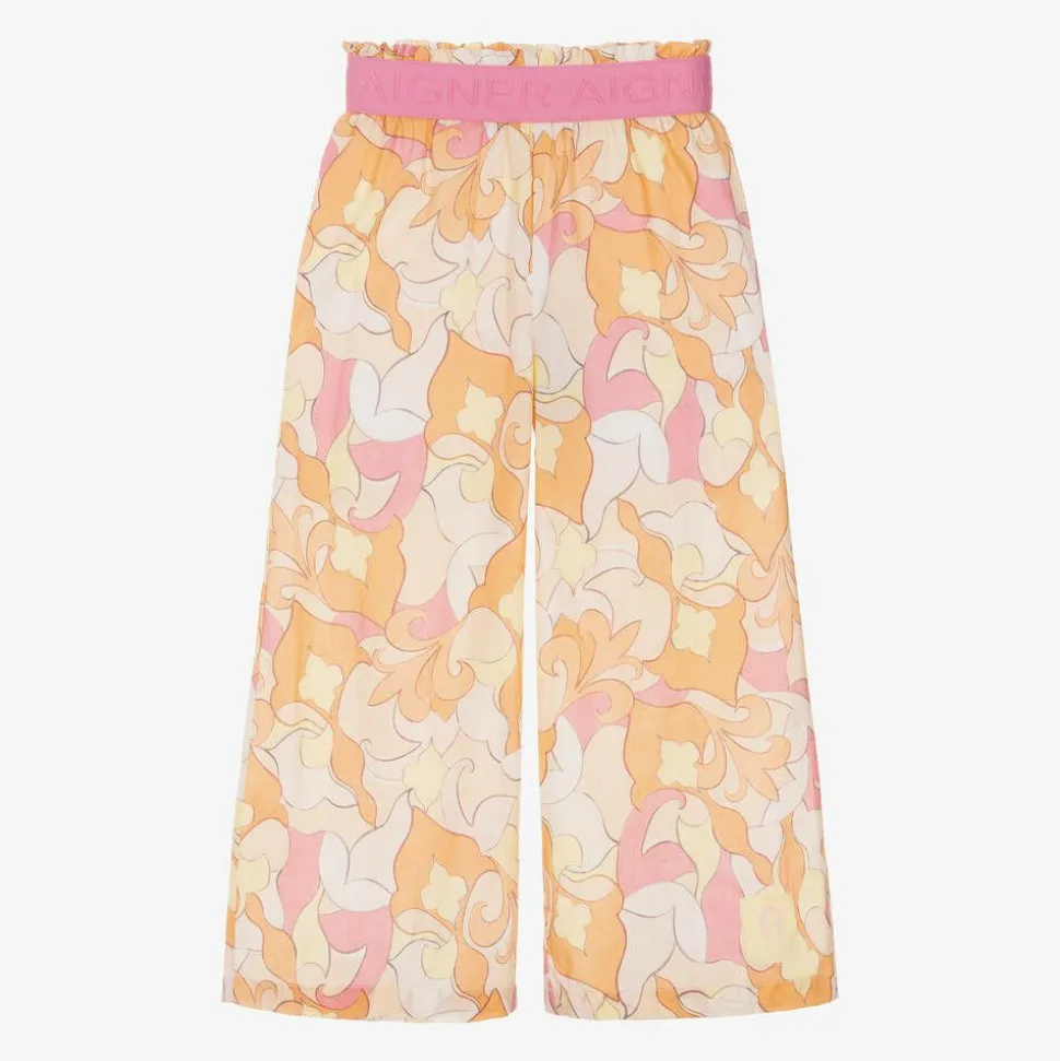 Girls Pink & Orange Cotton Trousers