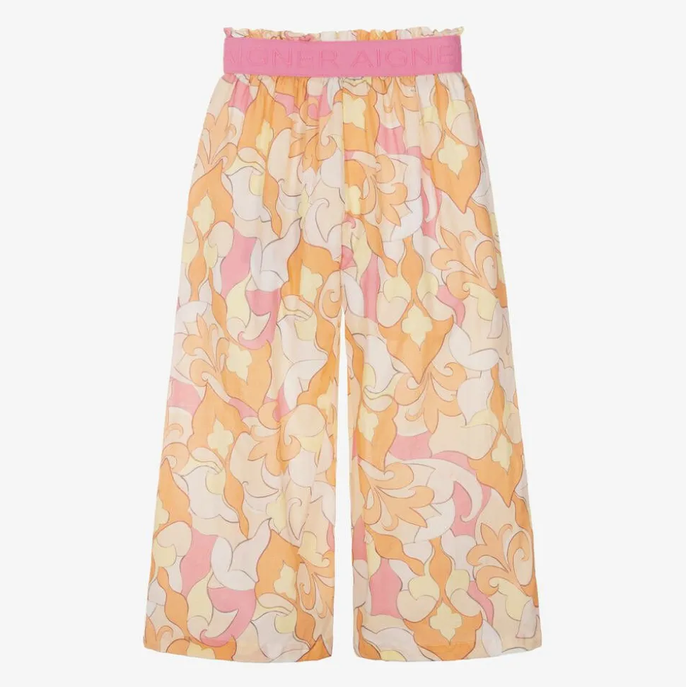 Girls Pink & Orange Cotton Trousers