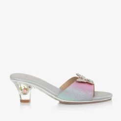 Girls Pink & Silver Iridescent Heeled Shoes