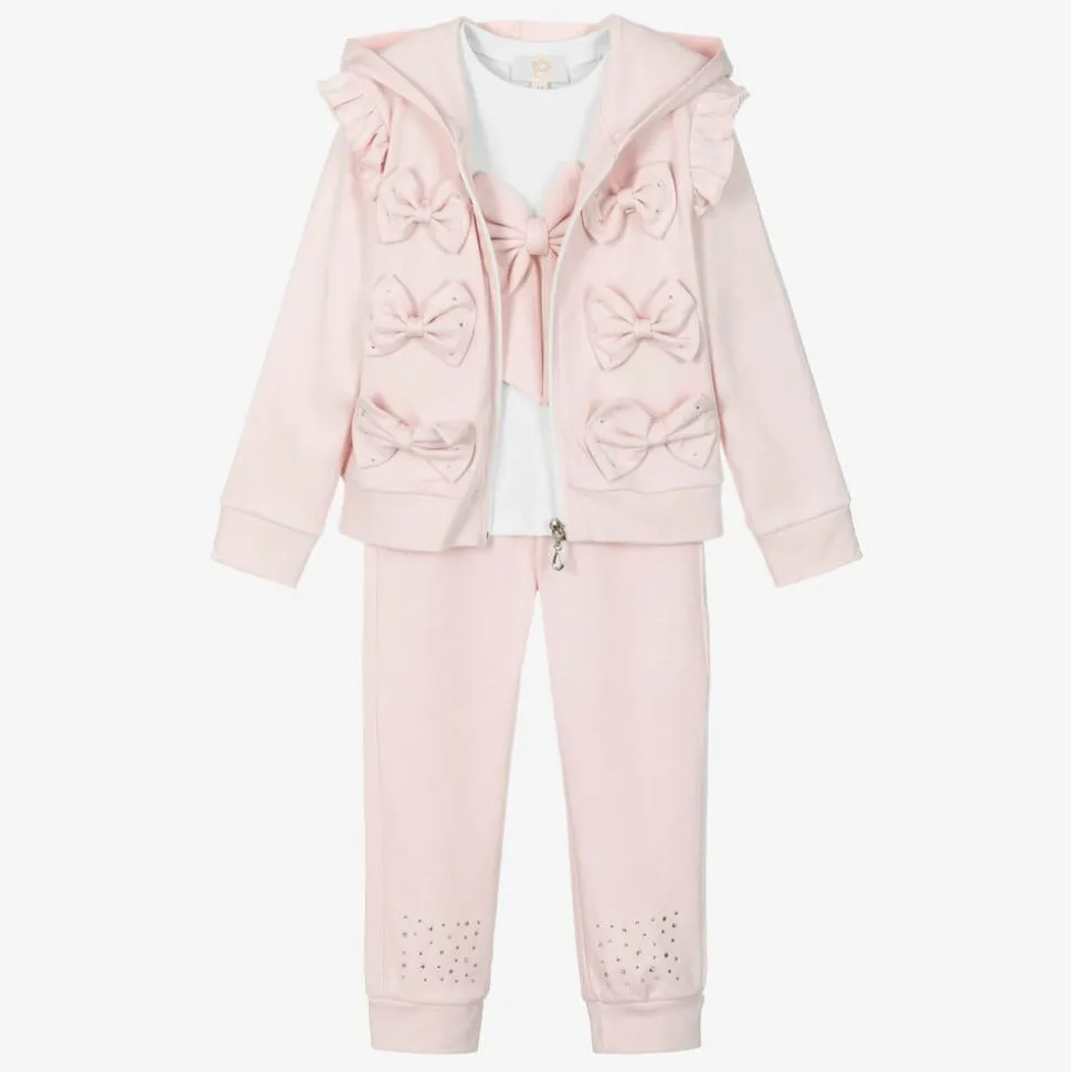 Girls Pink & White Cotton Tracksuit Set