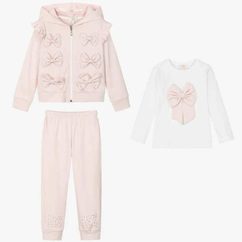 Girls Pink & White Cotton Tracksuit Set