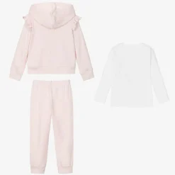 Girls Pink & White Cotton Tracksuit Set