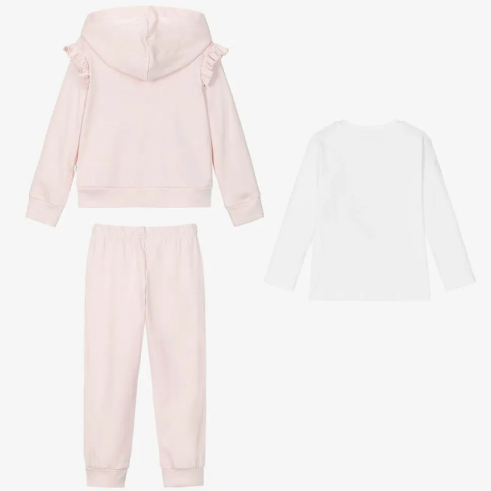 Girls Pink & White Cotton Tracksuit Set