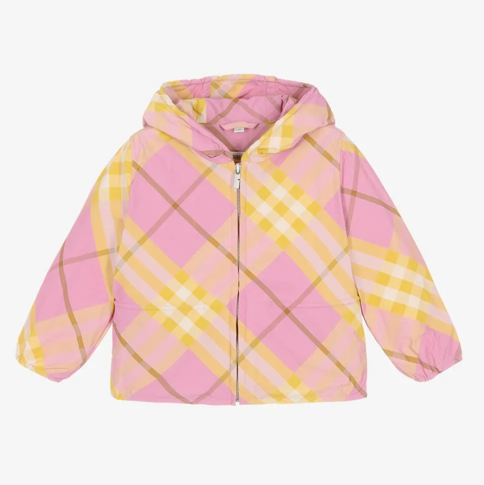 Girls Pink & Yellow Check Windbreaker Jacket