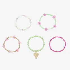 Girls Pink & Green Bead Bracelets (5 Pack)