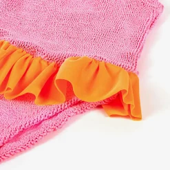 Girls Pink & Orange Crinkle Frill Swimsuit