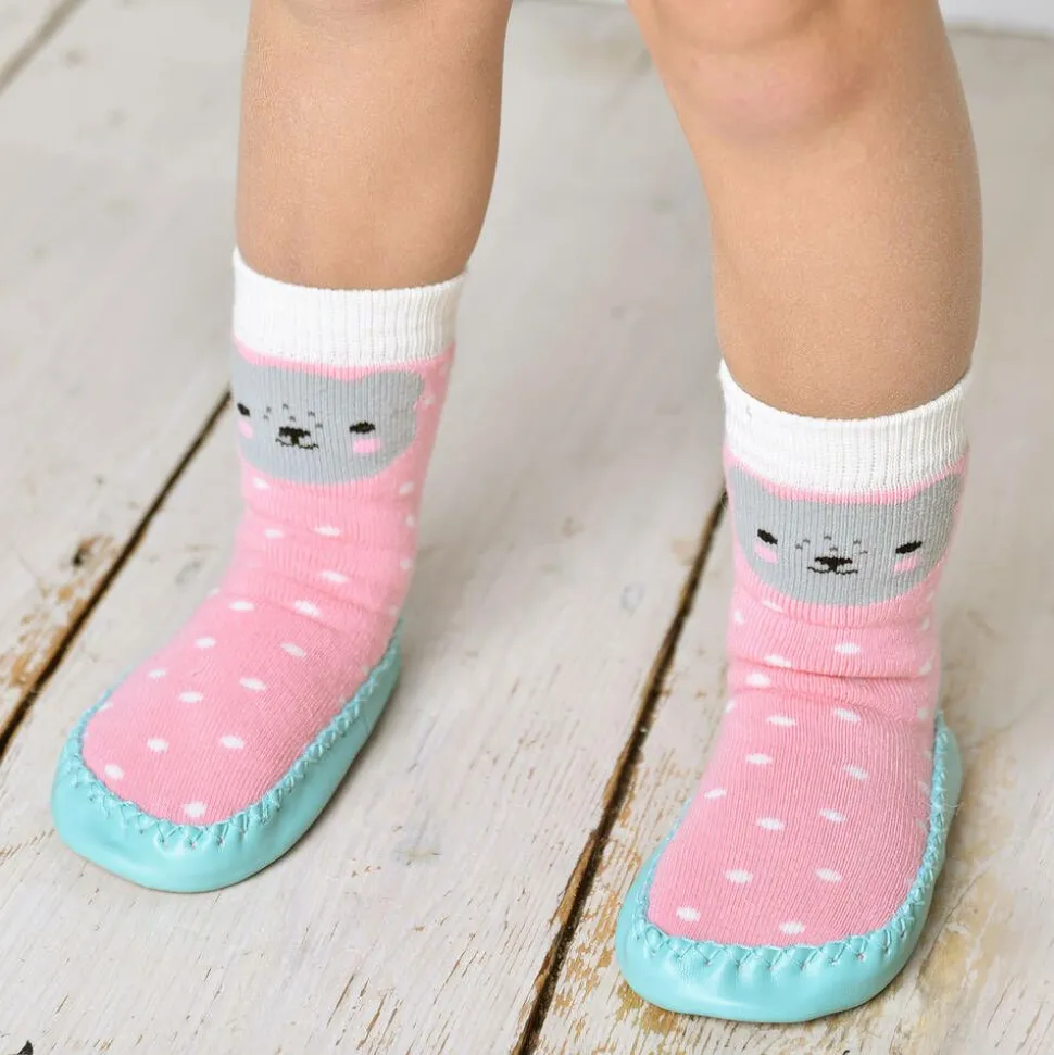 Girls Pink Bear Slipper Socks