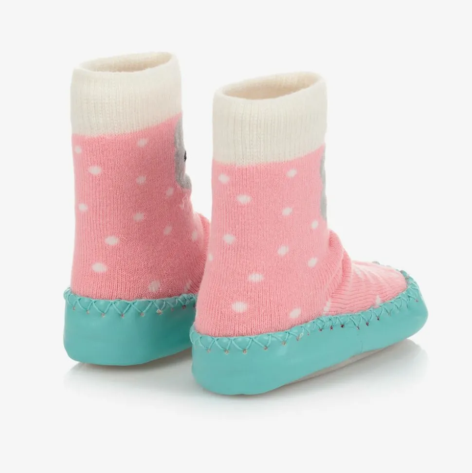 Girls Pink Bear Slipper Socks