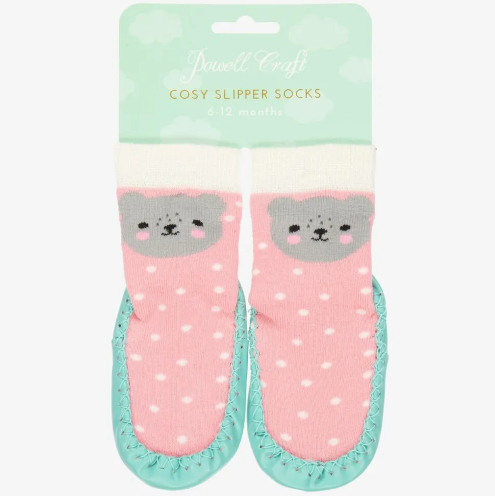 Girls Pink Bear Slipper Socks