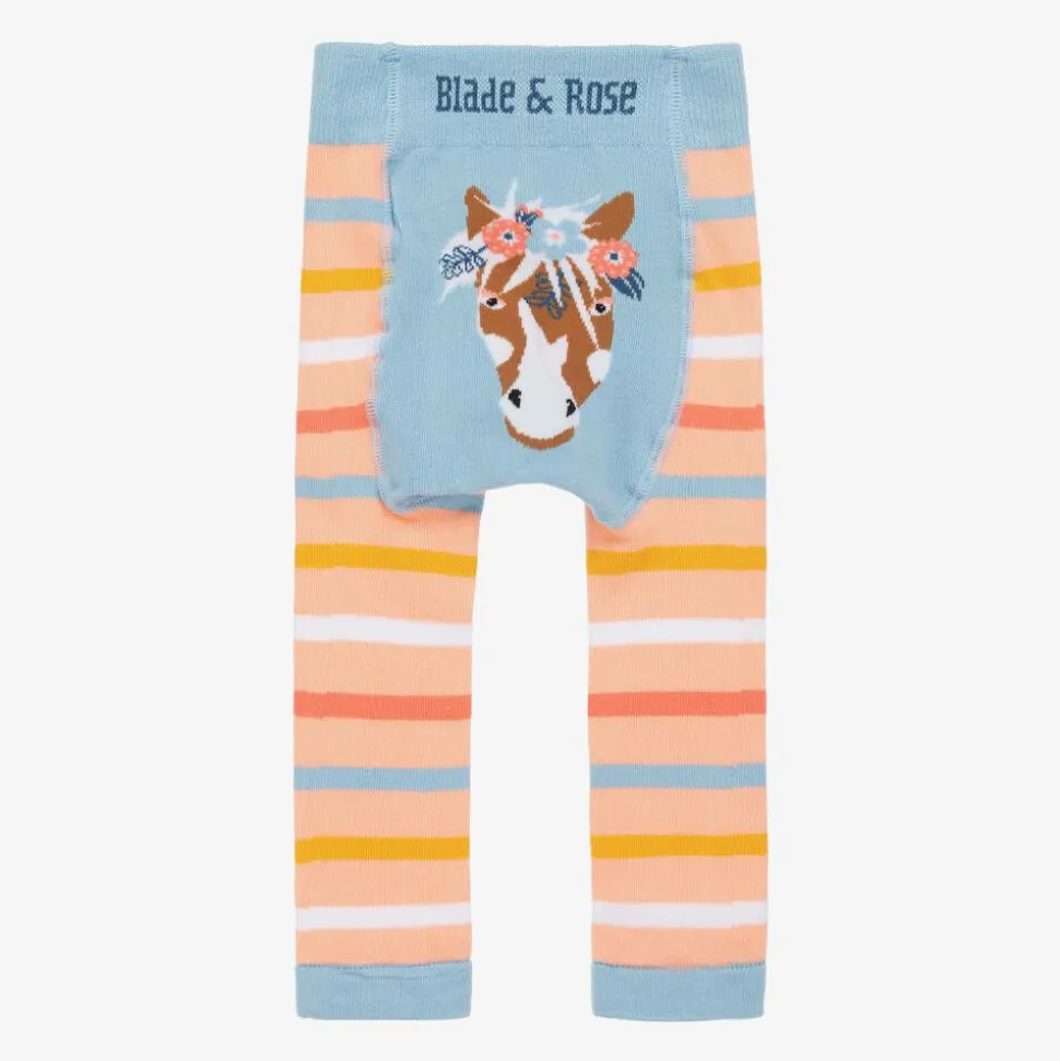 Girls Pink Bella The Horse Striped Leggings