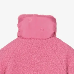 Girls Pink Bouclé & Faux Fur Collar Coat