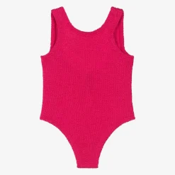 Girls Pink Bow Crinkle Swimsuit