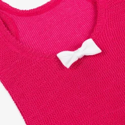 Girls Pink Bow Crinkle Swimsuit