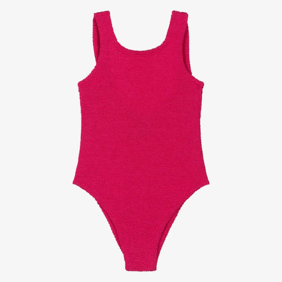 Girls Pink Bow Crinkle Swimsuit
