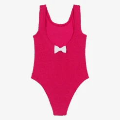 Girls Pink Bow Crinkle Swimsuit