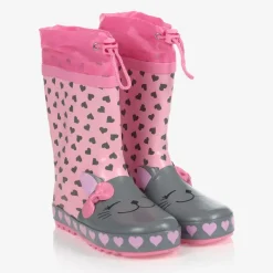 Girls Pink Cat Rain Boots