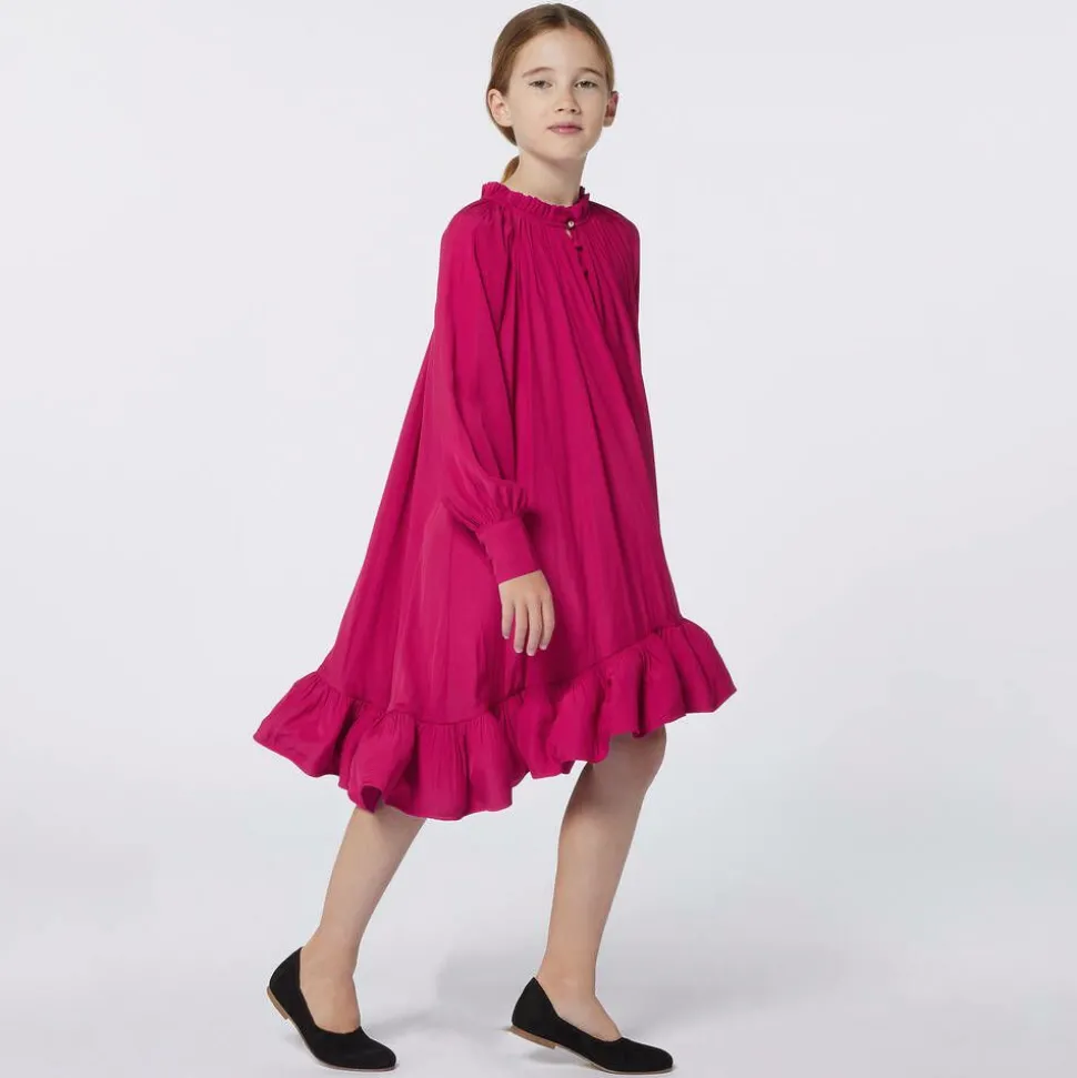 Girls Pink Charmeuse Ruffle Dress