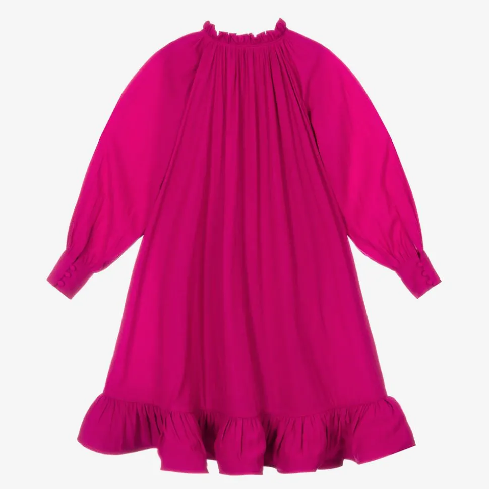 Girls Pink Charmeuse Ruffle Dress
