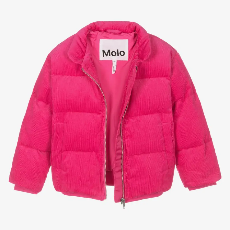 Girls Pink Corduroy Puffer Jacket