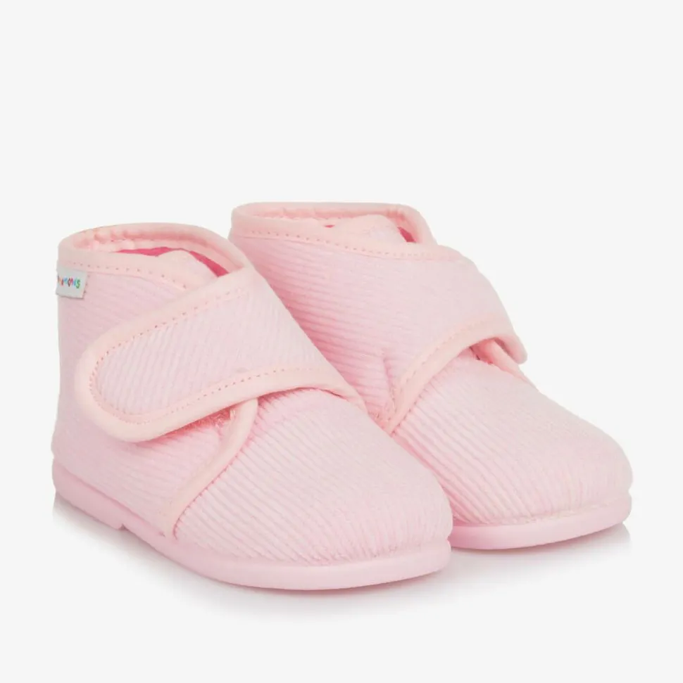 Girls Pink Corduroy Slippers