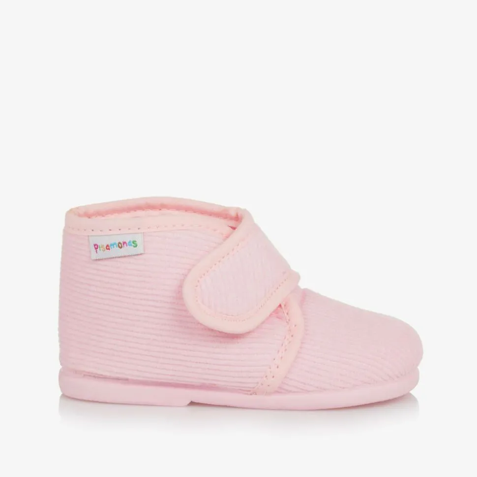 Girls Pink Corduroy Slippers