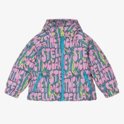 Girls Pink Cosmic Hooded Puffer Jacket
