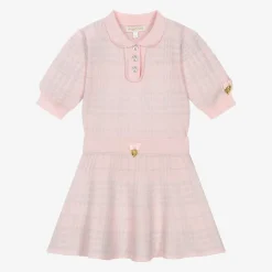 Girls Pink Cotton & Lurex Check Skirt Set