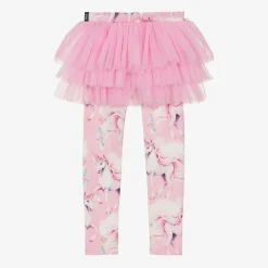 Girls Pink Cotton & Tulle Unicorn Leggings