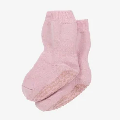 Girls Pink Cotton & Wool Slipper Socks