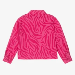 Girls Pink Cotton Animal Print Jacket