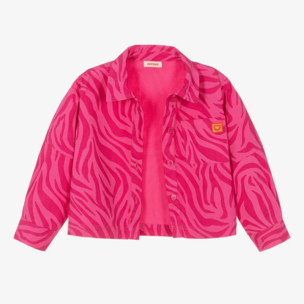 Girls Pink Cotton Animal Print Jacket