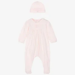 Girls Pink Cotton Babygrow & Hat Set