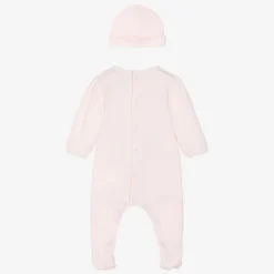 Girls Pink Cotton Babygrow & Hat Set