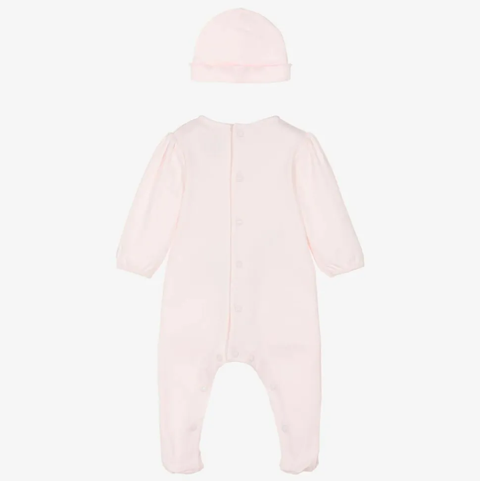 Girls Pink Cotton Babygrow & Hat Set
