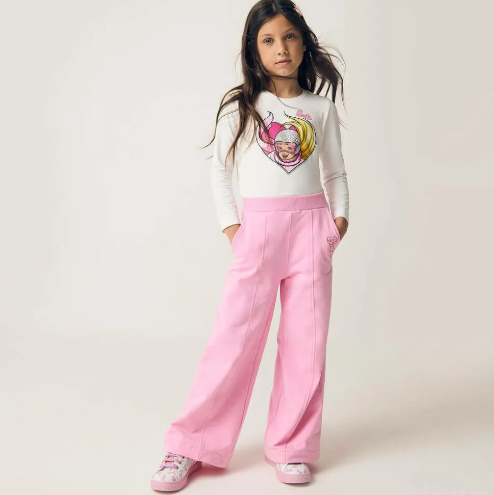 Girls Pink Cotton Barbie Joggers