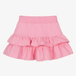 Girls Pink Cotton Barbie Ruffle Skirt