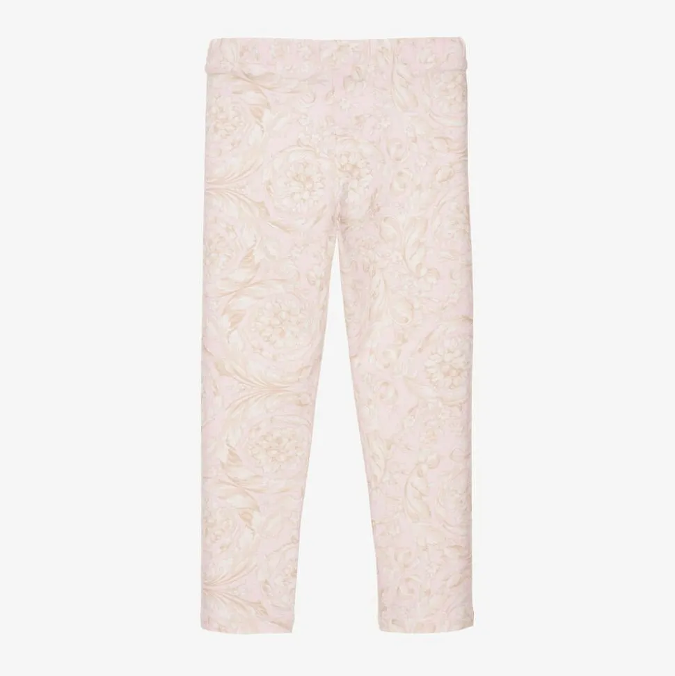 Girls Pink Cotton Barocco Print Leggings