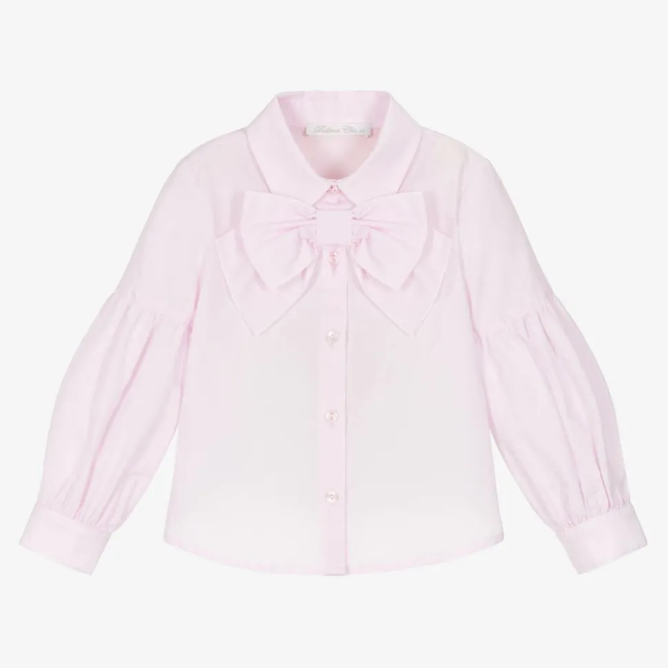 Girls Pink Cotton Bow Blouse