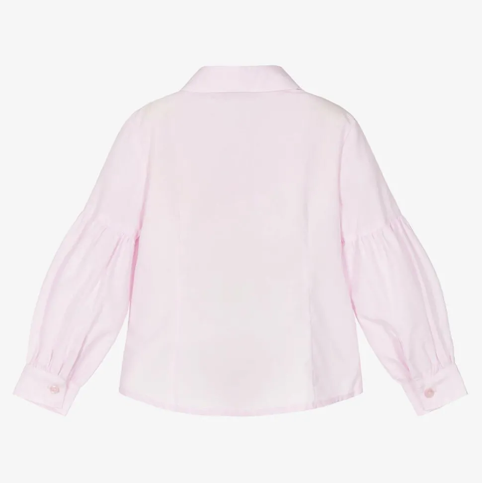 Girls Pink Cotton Bow Blouse