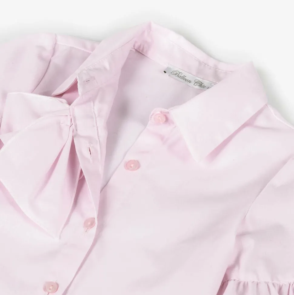 Girls Pink Cotton Bow Blouse