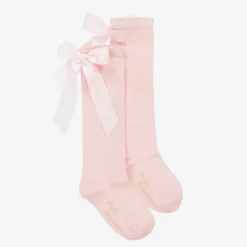 Girls Pink Cotton Bow Socks