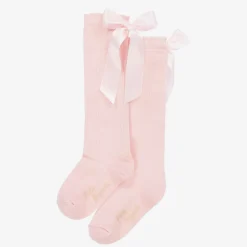 Girls Pink Cotton Bow Socks