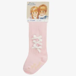Girls Pink Cotton Bow Tights