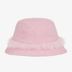 Girls Pink Cotton Canvas Rainbow Bucket Hat